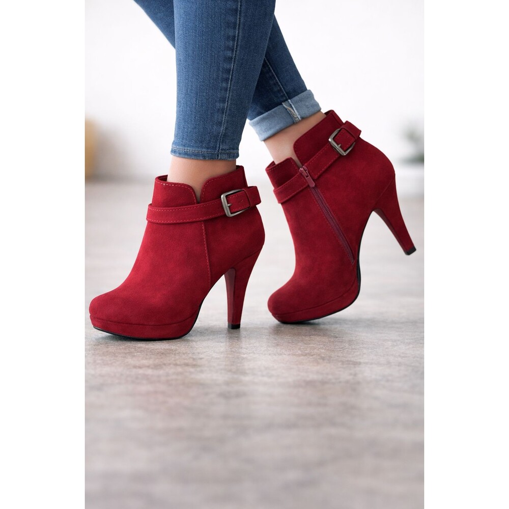 DIBA Women’s Burgundy Red Suede Ankle Booties Buckle Strap Heels Size 8M